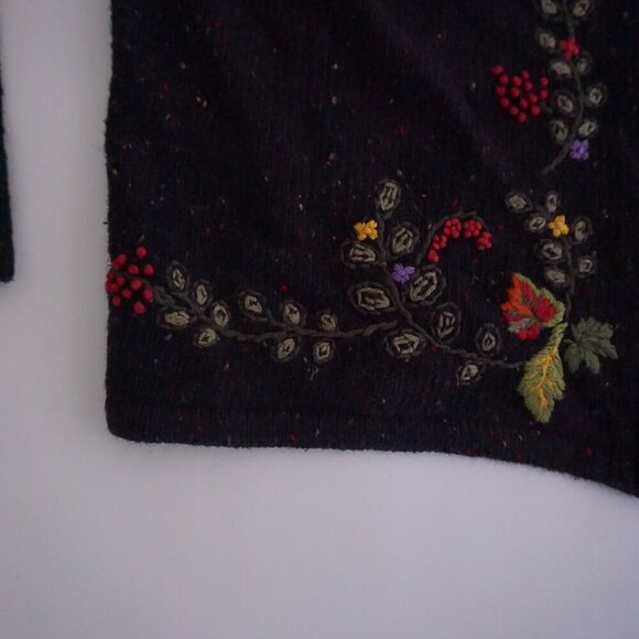 Vintage Craft & Barrel Black Zip-Up Knit Cardigan Embroidered Grapevine Fruit M - Picture 9 of 12